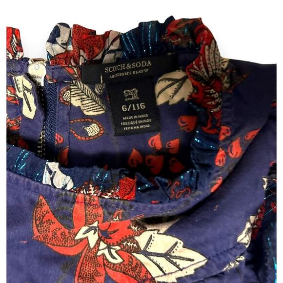 Scotch & Soda Girls floral Dress Red Purple Hawaiian High Neck 6 Yr - Picture 2 of 9